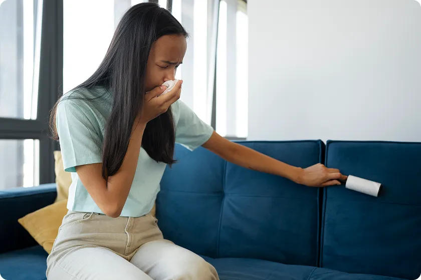 Digital air quality monitor syncing with air purifier for allergies to track VOC levels.
