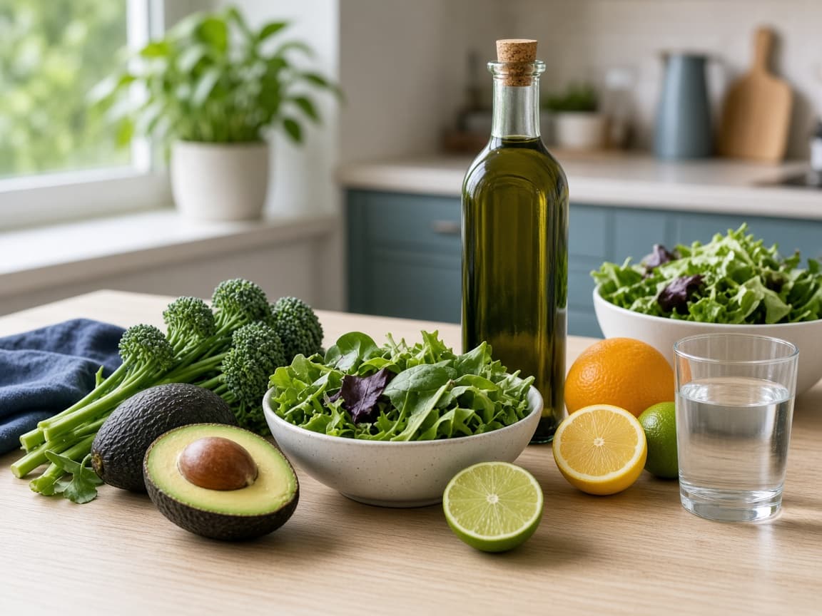 Fresh healthy ingredients on a kitchen table