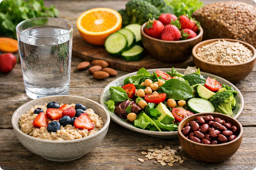 Nutrient-packed meals complement water detox for a healthier colon.