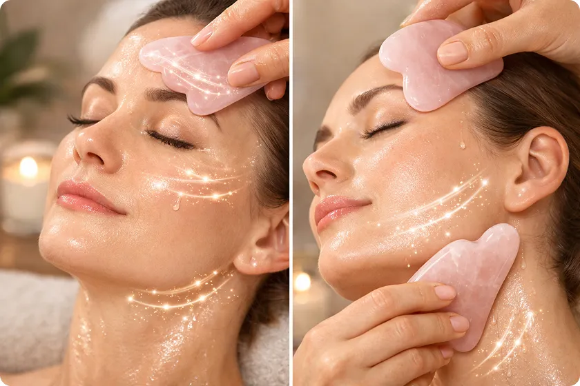 Gua sha tool treatment for jawline and facial rejuvenation
