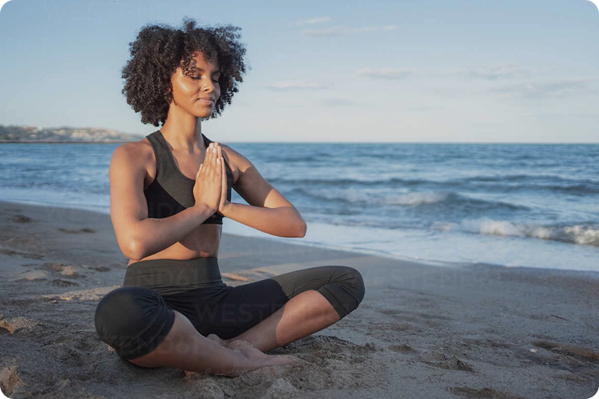A vibrant morning scene showcasing a healthy morning routine with exercise, meditation, and a nutritious breakfast in a bright, modern setting.