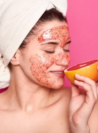 Natural products with ceramides and hyaluronic acid hydration on the counter.