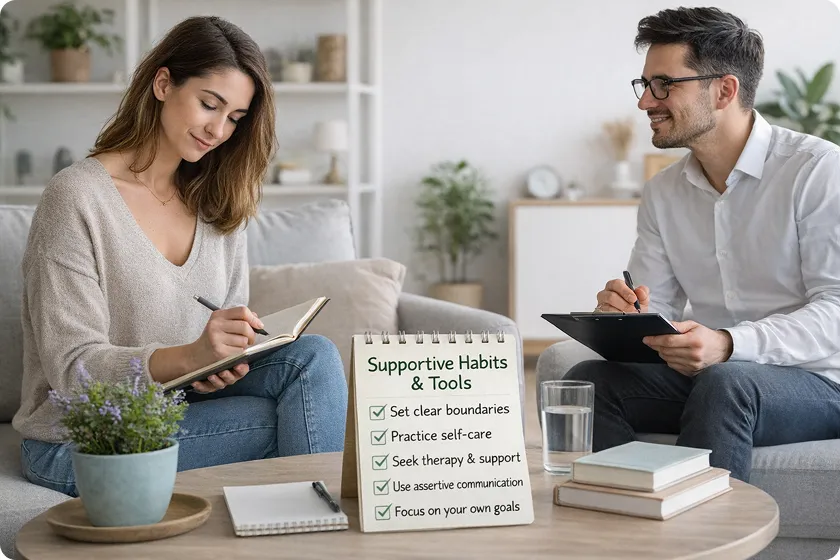 Two people engaged in a serious conversation, with one person showing a narcissistic trait of dominance and control, refusing to acknowledge the other’s feelings.