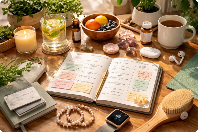 Various coffee drinks and healthy snacks, showing the versatility of black coffee's health benefits.