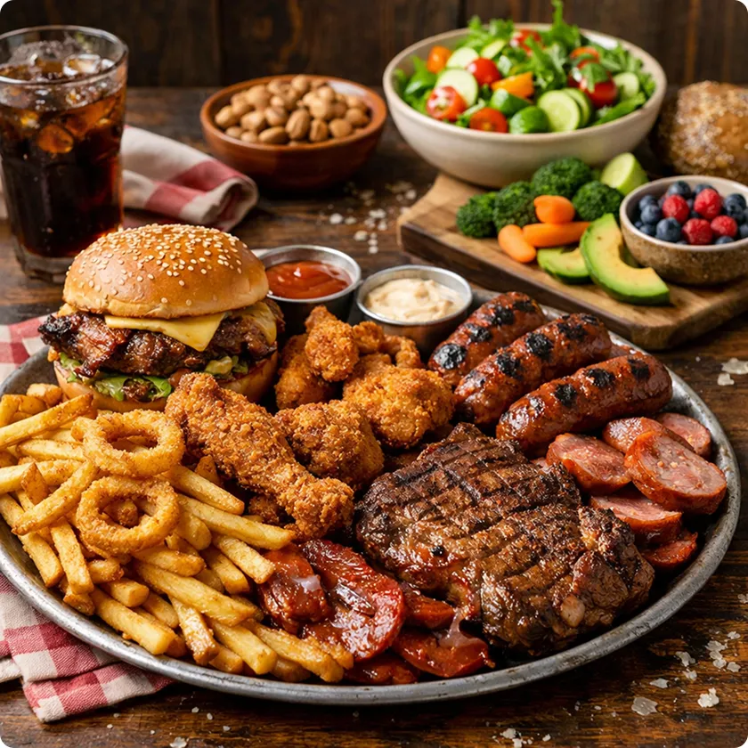 Grilled meats, sausages, and fries could aggravate constipation due to low fiber.