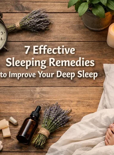 A calm sleeping setup with lavender and tea, ideal for sleeping remedies.