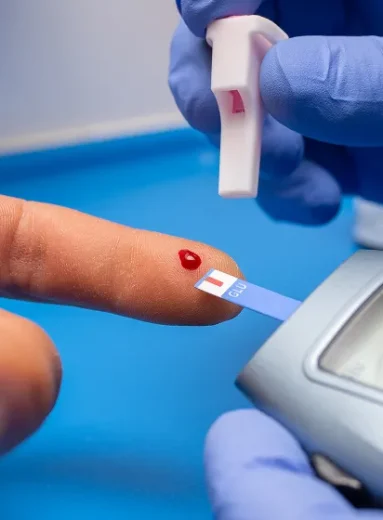 Close-up finger blood test, supporting magnesium glycinate benefits for women