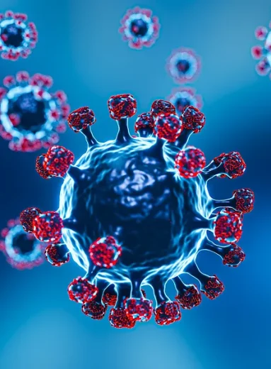 Digital virus particles showing norovirus first symptoms and rapid spread