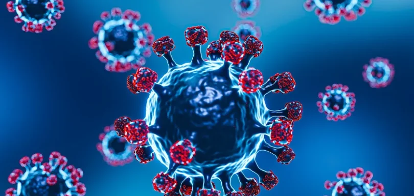 Digital virus particles showing norovirus first symptoms and rapid spread