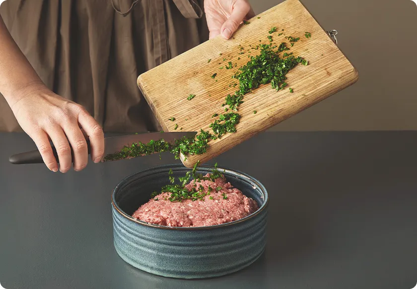 Fresh herbs mixed into 95 lean ground beef for recipes