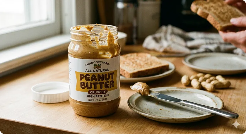 Thick peanut butter on toast is one of the foods that cause constipation.