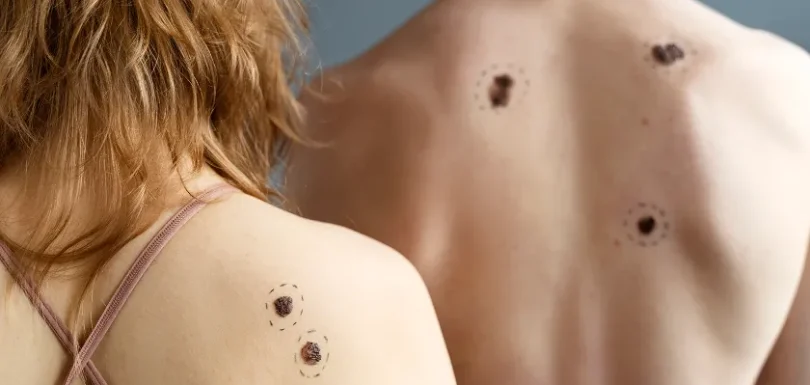 Common markings on skin to help identify 3 types of skin cancer.