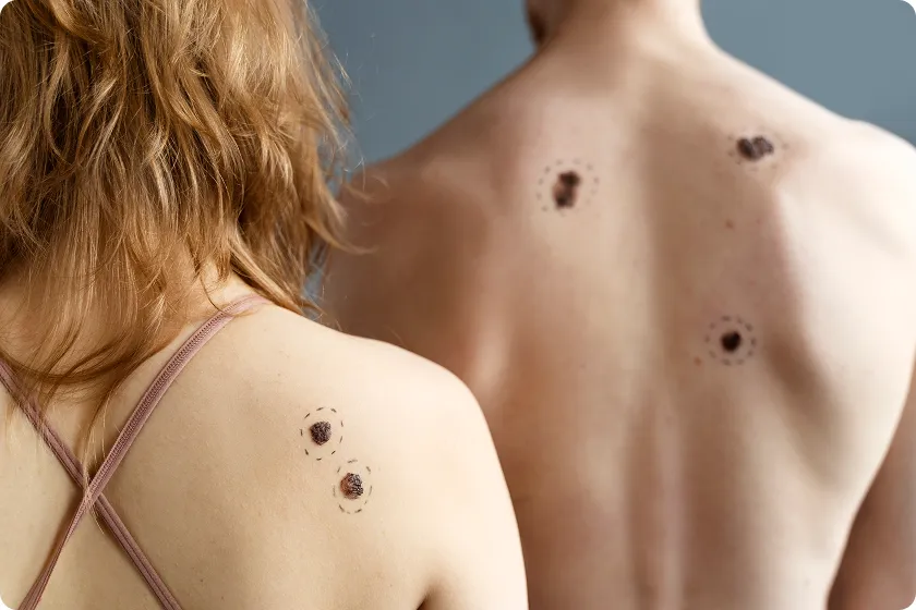 Common markings on skin to help identify 3 types of skin cancer.
