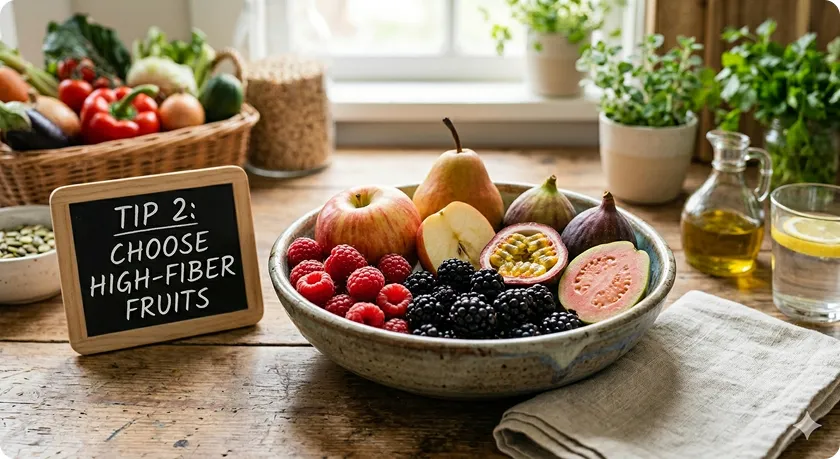 Fresh berries, apples, and figs representing foods that relieve constipation effectively.