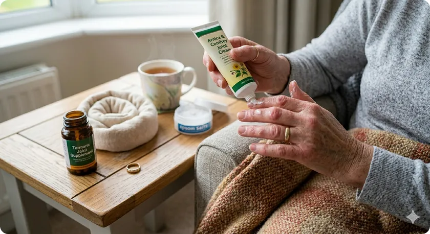 Applying soothing cream to relieve arthritis symptoms in hands and painful finger joints.