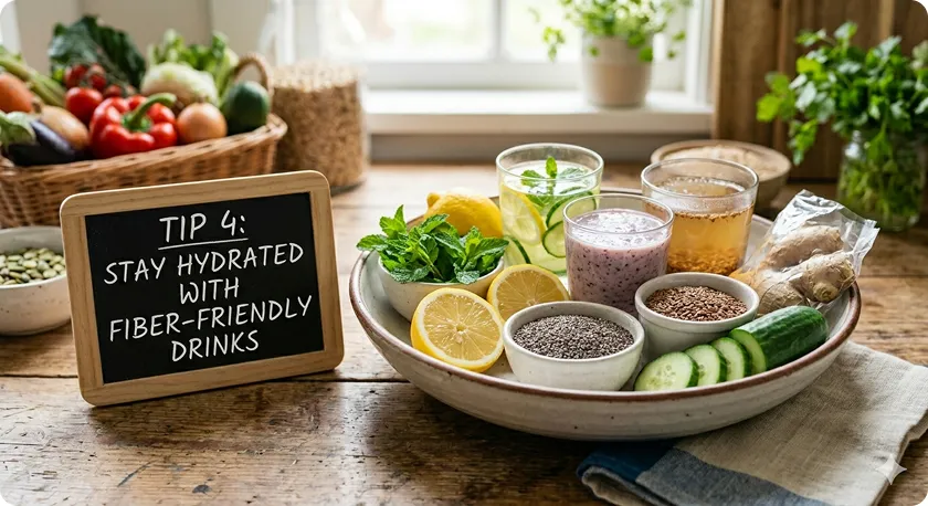 Chia seed water and smoothies serving as natural remedies for constipation hydration.