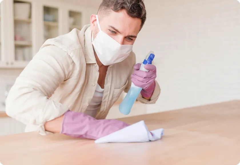Cleaner disinfecting table to reduce harmful microorganisms, examples of pathogens.