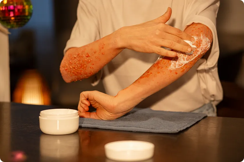 Applying cream to poison ivy rash pics showing inflamed arm skin irritation pictures of poison ivy