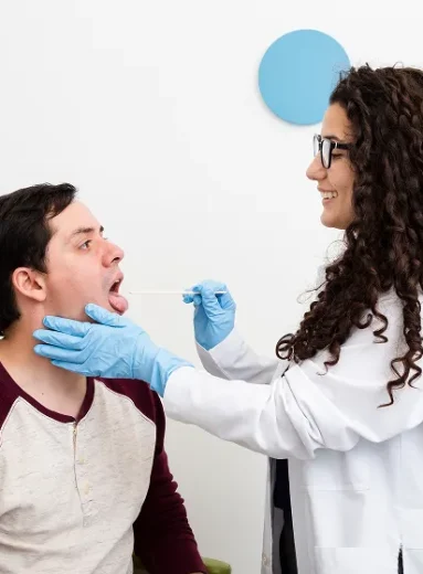 Clinician checks patient before allergy drops vs shots decision