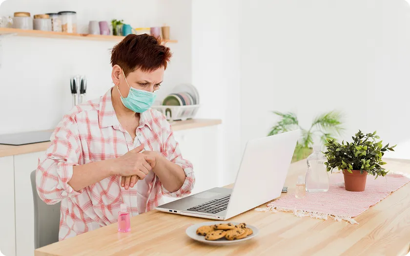 Man feeling throat discomfort from allergy attack with winter allergy symptoms at home