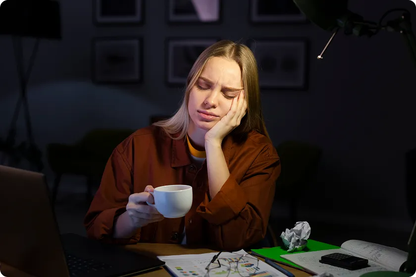 Man experiencing exhaustion with signs of exhaustion vs fatigue discomfort