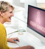 1 Older woman uses online resources to advocate for yourself during cancer care.