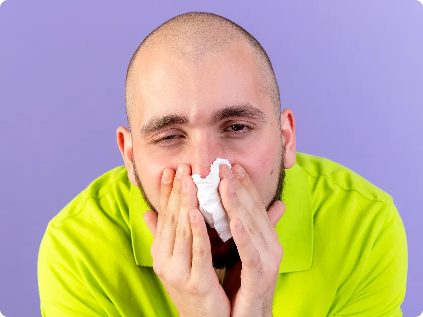 Patient experiencing asthma symptoms before Exdensur treatment benefits