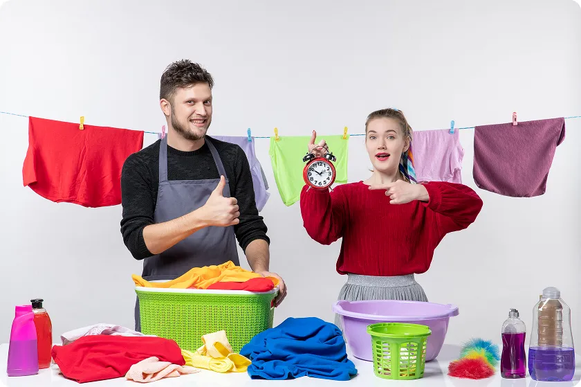 Woman questions fabric softener skin irritation after ironing pink shirt.