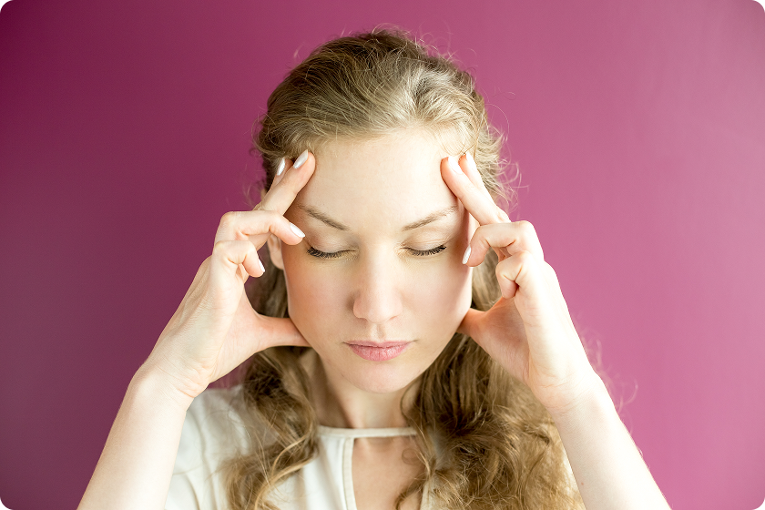 Woman focusing eyes closed explaining how fart smell and the brain process familiar scents